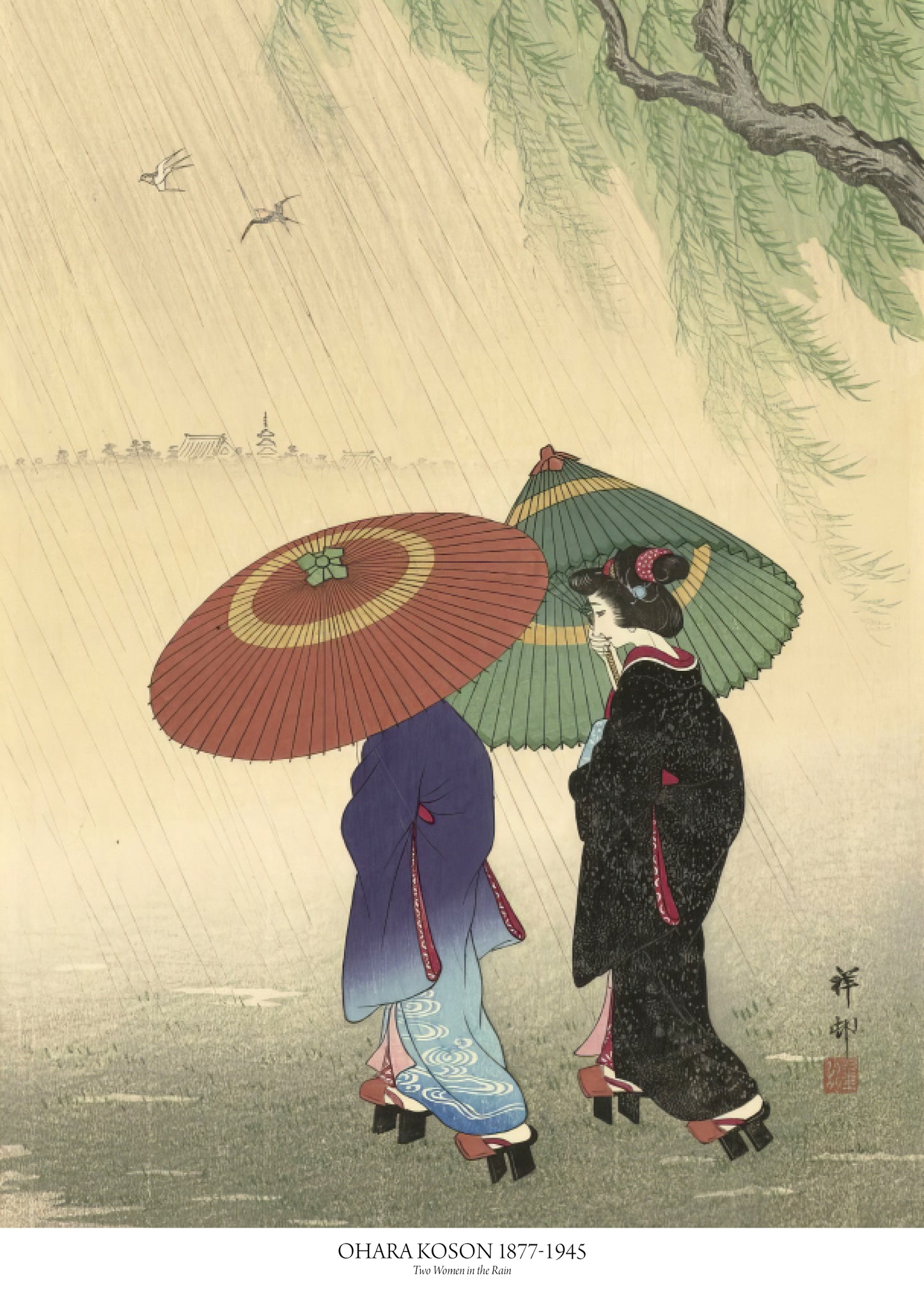 Two women in the rain