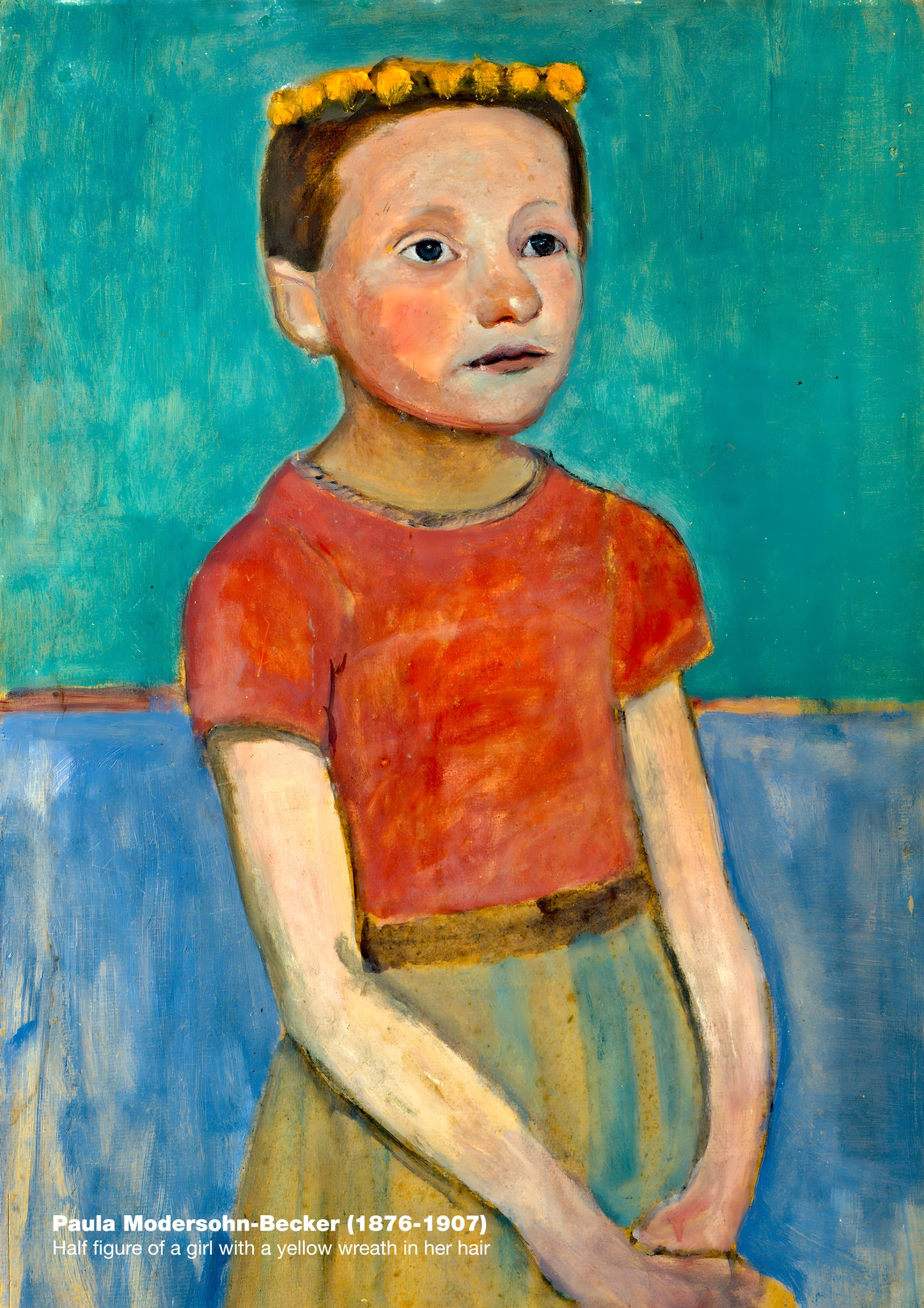 Half figure of a girl with a yellow wreath in her hair