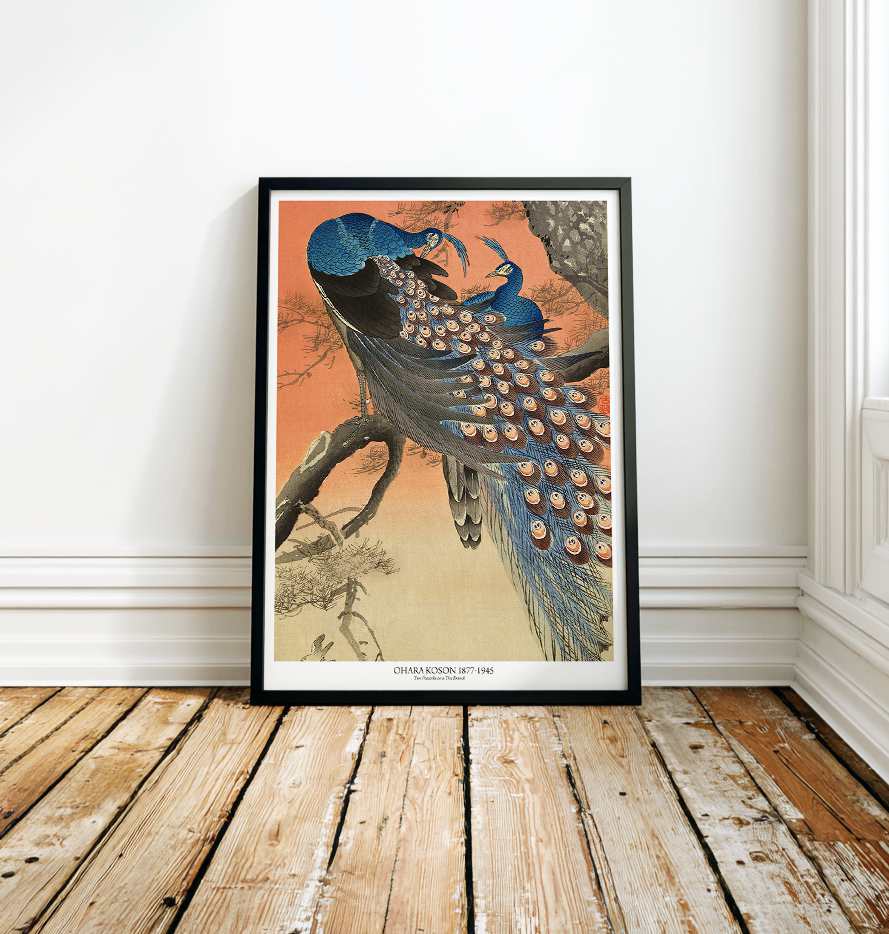 Two Peacocks on a Tree Branch