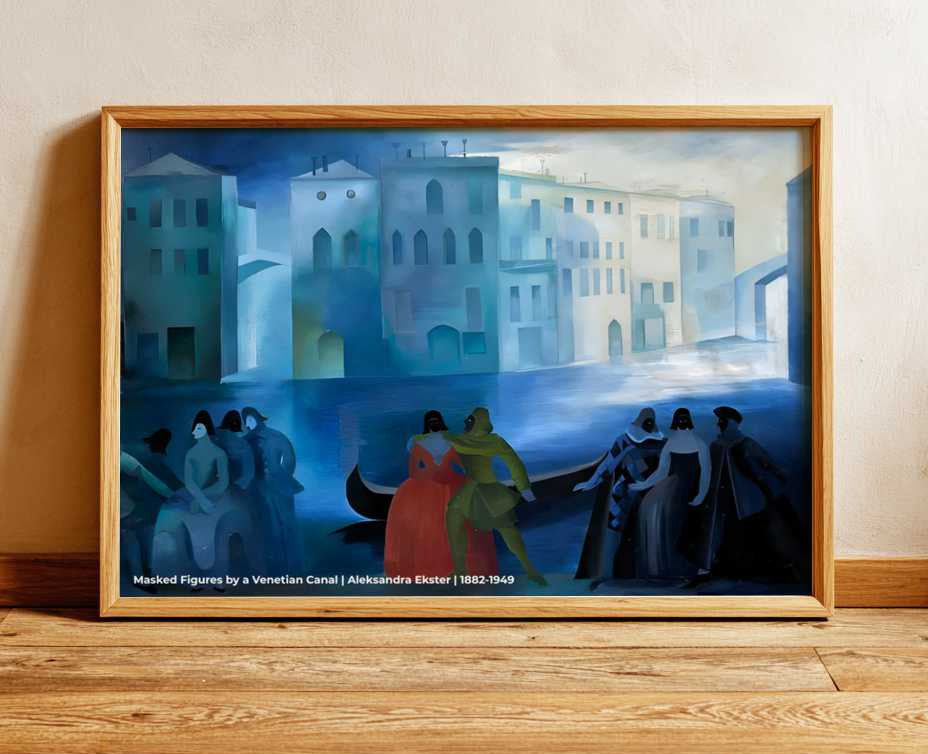 Masked Figures by a Venetian Canal