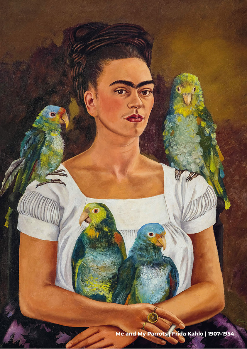 Frida with parrots