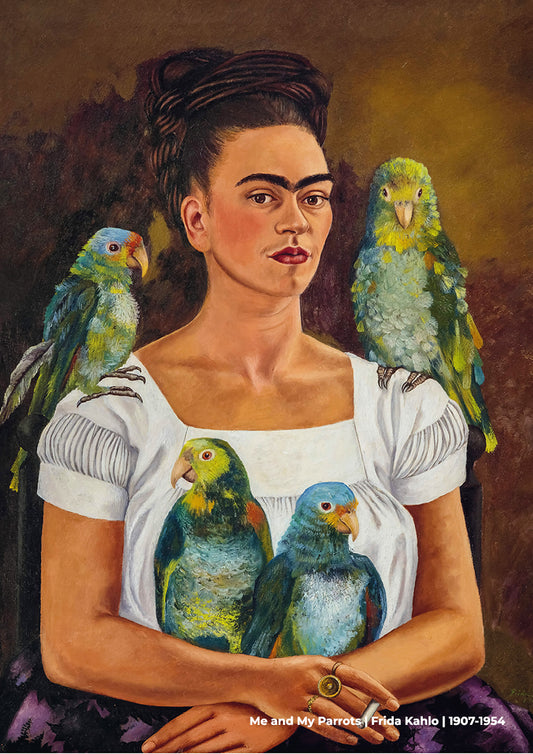 Frida with parrots