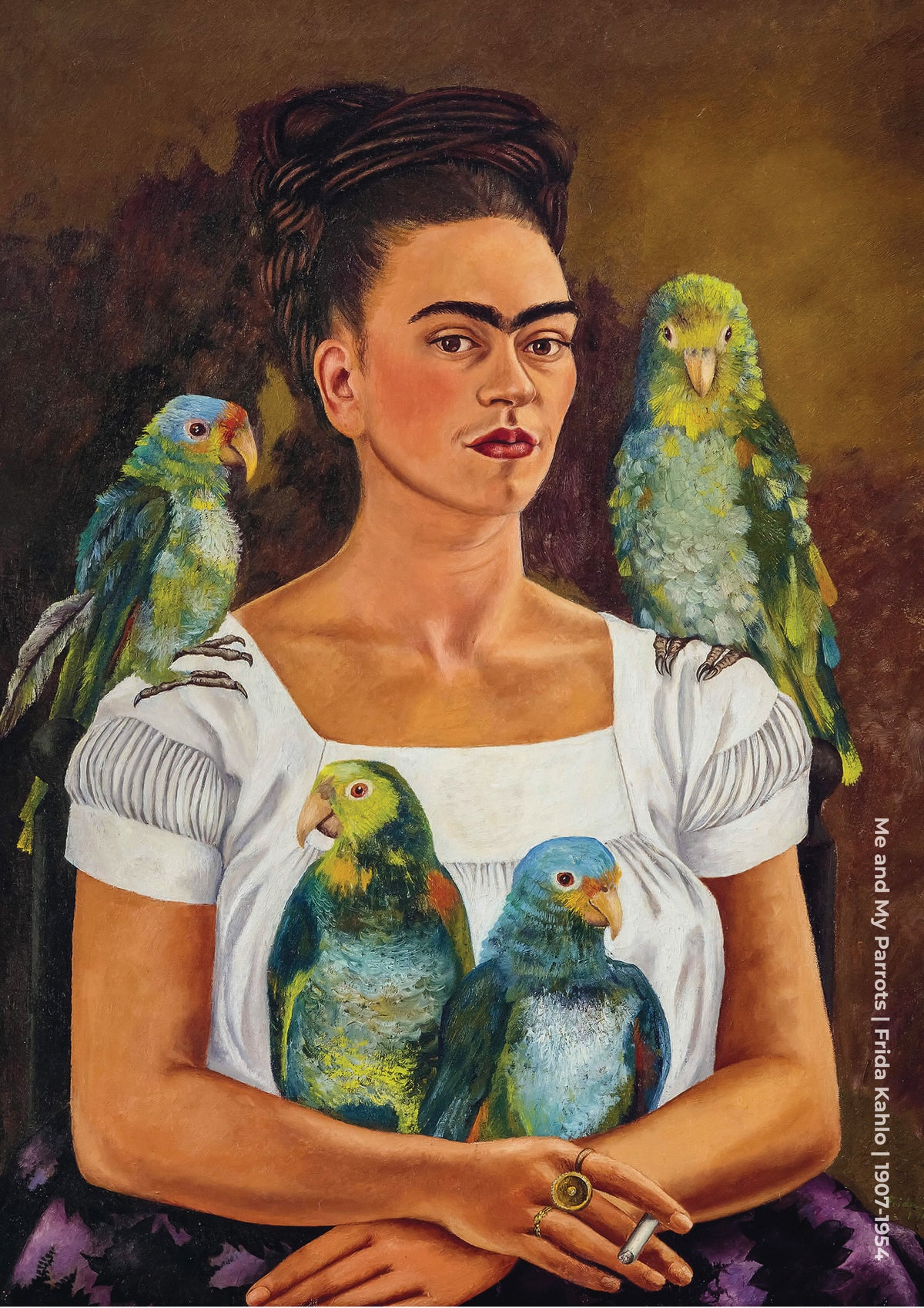 Frida with parrots