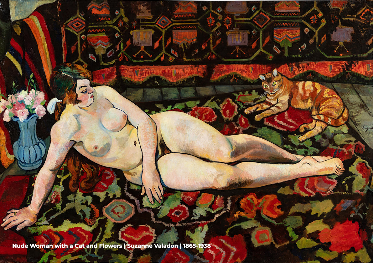 Nude Woman with a Cat and Flowers