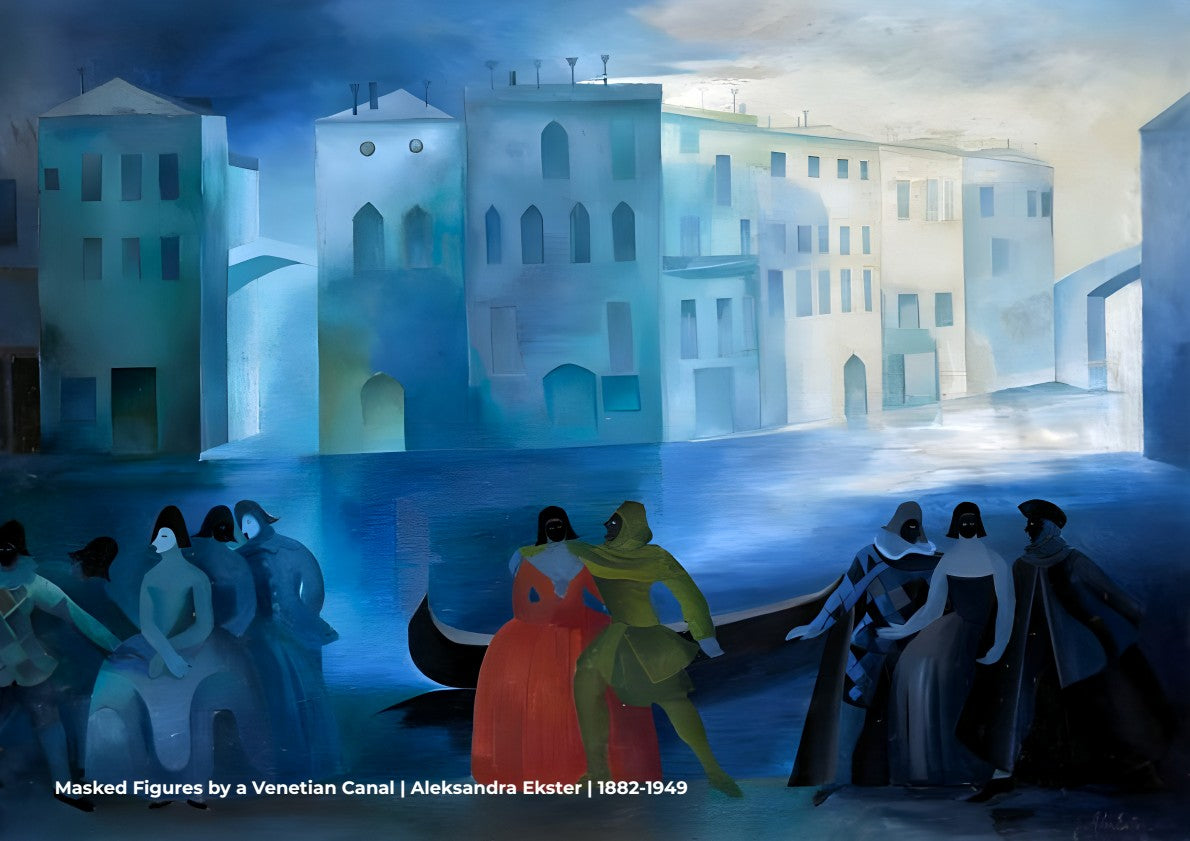 Masked Figures by a Venetian Canal
