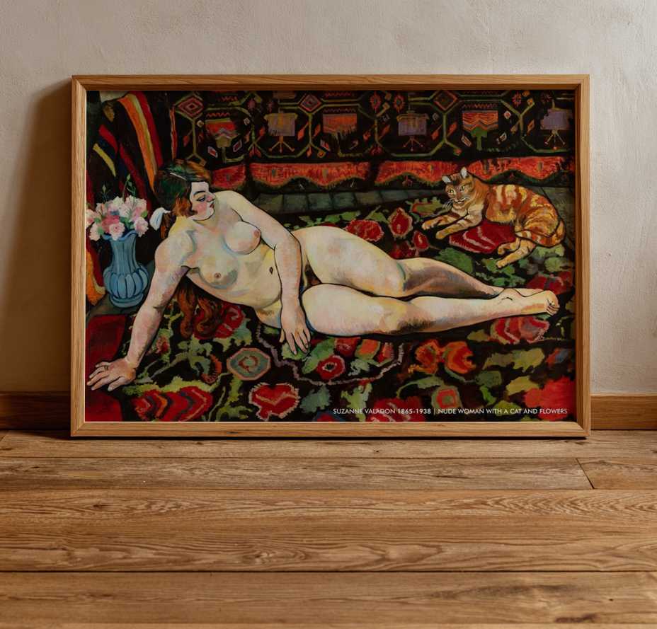 Nude Woman with a Cat and Flowers