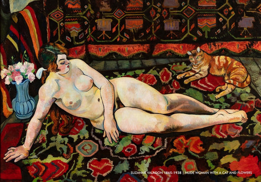 Nude Woman with a Cat and Flowers