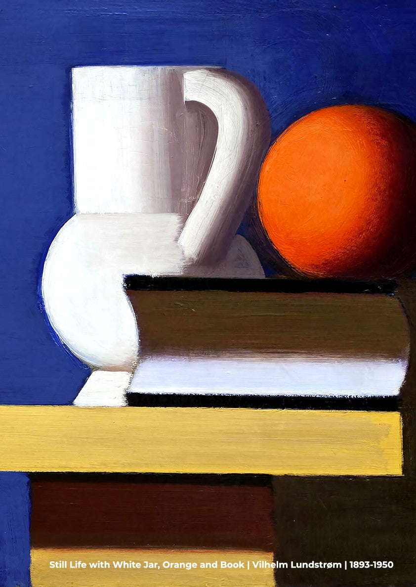 Still Life with White Jar, Orange and Book